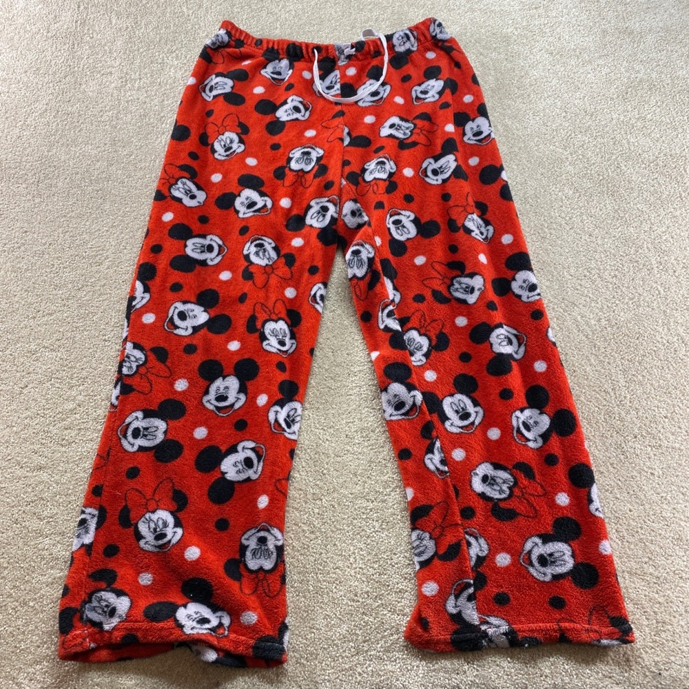 Disney Pajama Pants Mens‎ Medium Red Mickey Minnie Mouse Polka Dot Fleece